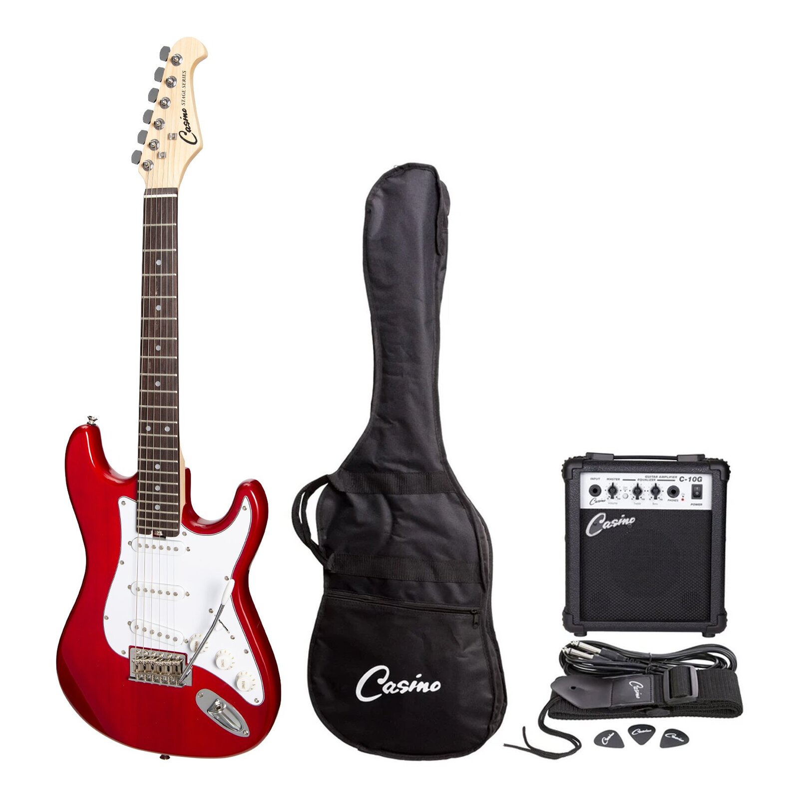 String　a　10　Candy　Pack　CASINO　Apple　Scale　with　in　Short　Strat-Style　Red　Electric　Guitar　Watt　Ampli