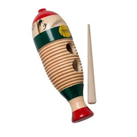 MANO EM347 08 INCH MINI GUIRO WOODEN FISH SHAPED RED/NATURAL/GREEN