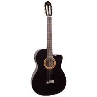 VALENCIA VC104CEBK 4/4 SIZE CLASSIC/ELECTRIC CUTAWAY GTR BLACK GLOSS