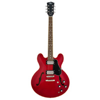 SX SEL6TRD 335 STYLE SEMI HOLLOW ELECTRIC GTR H-H PICKUPS IN TRANS RED