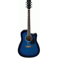 IBANEZ PF15ECE 6 String Dreadnought/Electric Cutaway Guitar in Transparent Blue Sunburst High Gloss