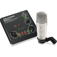 BEHRINGER MIC500USB VOICE STUDIO RECORDING BUNDLE Studio Condenser Mic, Tube Preamplifier with 16 Preamp Voicings and USB/Audio Interface