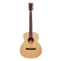 TASMAN TA100M-EL 6 String Left Hand Mini Jumbo/Electric Guitar, Solid Spruce Soundboard in Natural with Case