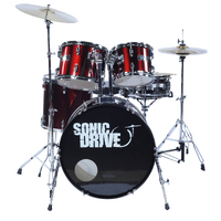SONIC DRIVE SDP-0-MWR 5 Piece Rock Drum Kit with 22 Inch Bass Drum in Metallic Red with Chrome Hardware