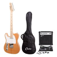 CASINO Left Hand 6 String Tele Style Electric Guitar Pack in Natural Gloss with a 15 Watt Amplifier
