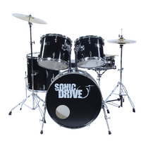SONIC DRIVE SDP-0-BLK 5 Piece Rock Drum Kit with 22 Inch Bass Drum in Black with Chrome Hardware