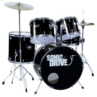 SONIC DRIVE SDJ-45-BLK 5 Piece Junior Drum Kit with 16 Inch Bass Drum in Black