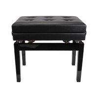 CROWN Piano Stool Deluxe Tufted Height Adjustable with Storage Compartment in Black