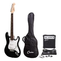 CASINO 6 String Strat Style Electric Guitar Pack in Black with a 10 Watt Amplifier