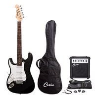 CASINO Left Hand 6 String Strat Style Electric Guitar Pack in Black with a 10 Watt Amplifier