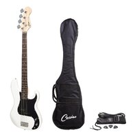 CASINO 4 String Precision Style Bass Guitar Bag/Strap/Cable and Picks Set in White CPB-21-WHT