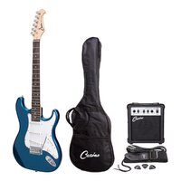 CASINO 6 String Strat-Style Electric Guitar Pack in Metallic Blue with a 10 Watt Amplifier