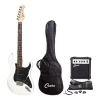 CASINO Strat Style Electric Guitar Pack in White with a 10 Watt Amplifier