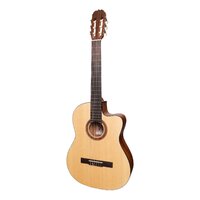 MARTINEZ NATURAL 6 String Classical/Electric Cutaway Guitar with Solid Spruce Top in Open Pore MNCC-15S-SOP