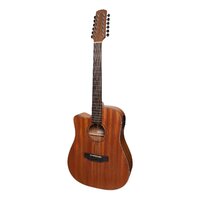 MARTINEZ NATURAL 12 String Left Hand Acoustic/Electric Guitar Mahogany Top