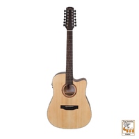 MARTINEZ NATURAL 12 String Acoustic/Electric Cutaway Guitar Spruce Top