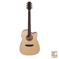 MARTINEZ NATURAL 6 String Acoustic/Electric Cutaway Guitar Spruce Top
