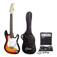 CASINO 6 String Strat-Style Short Scale Electric Guitar Pack in Tobacco Sunburst with a 10 Watt Amplifier