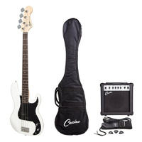 CASINO 4 String Precision Style Bass Guitar and 15 Watt Amp in White CP-PB21-WHT