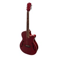MARTINEZ 6 String Jazz Hybrid Small Body Acoustic Cutaway Guitar in Red MJH-3C-RED