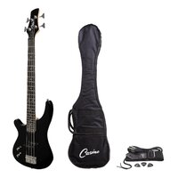 CASINO 24 SERIES Left Handed 4 String Short Scale-Tune Style Electric Bass Guitar with Bag/Strap/Cable and Picks Set in Black