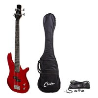 CASINO 24 SERIES 4 String Short Scale-Tune Style Electric Bass Guitar with Bag/Strap/Cable and Picks Set in Transparent Wine Red