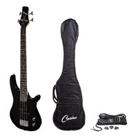 CASINO 24 SERIES 4 String Short Scale Tune-Style Electric Bass Guitar Bag/Strap/Cable and Picks Set in Black