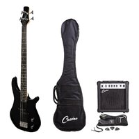 CASINO 24 SERIES 4 String Tune Style Electric Bass Guitar Pack in Black with a 15 Watt Amplifier