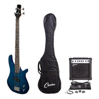 CASINO 24 SERIES Tune-Style Electric Bass Guitar Pack in Transparent Blue and 15 Watt Amplifier