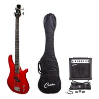CASINO 24 SERIES 4 String Tune Style Electric Bass Guitar Pack in Transparent Wine Red with a 15 Watt Amplifier