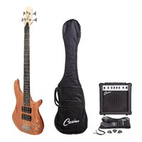CASINO 24 SERIES 4 String Mahogany Tune Style Electric Bass Guitar Pack in Natural Gloss with a 15 Watt Amplifier