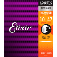 ELIXIR NANOWEB E11002 10/47 Acoustic String Set 80/20 Bronze Extra Light