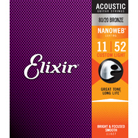 ELIXIR NANOWEB 11/52 Acoustic String Set 80/20 Bronze Light E11027