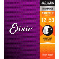 ELIXIR NANOWEB 12/53 Acoustic String Set 80/20 Bronze Light E11052