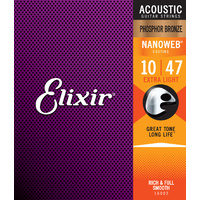 ELIXIR NANOWEB E16002 10/47  Acoustic String Set Phosphor Bronze Extra Light