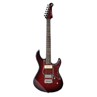 YAMAHA PACIFICA PAC611VFM MODEL ELECTRIC GTR FLAMED MAPLE TOP HUMBUCKER-P90 PICKUPS IN DARK RED BURST VIBRATO BRIDGE