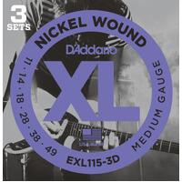 DADDARIO EXL115-3D Electric Guitar String 3 Set 11-49 Nickel Wound Blues Jazz