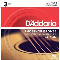 DADDARIO EJ17-3D Acoustic Guitar String Set 13-56 Phosphor Bronze Medium 3 Pack