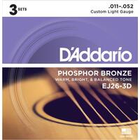 DADDARIO EJ26-3D Acoustic Guitar String Set 11-52 Phosphor Bronze Custom Light