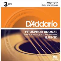 DADDARIO EJ15-3D Acoustic Guitar String Set 10-47 Phosphor Bronze Extra Light 3 Pack