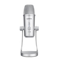 BOYA PM700SP USB Podcast Microphone in Silver Finish with Desk Stand