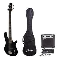 CASINO 24 SERIES 4 String Short Scale Tune-Style Electric Bass Guitar Pack in Black with a 15 Watt Amplifier