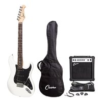 CASINO 6 String Strat-Style Electric Guitar Pack in White with a 15 Watt Amplifier
