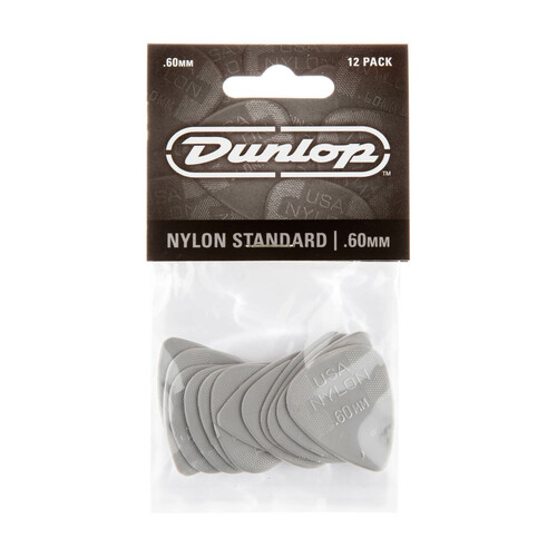 JIM DUNLOP PLECTRUMS 0.60mm Nylon Greys Players 12 Pack Picks