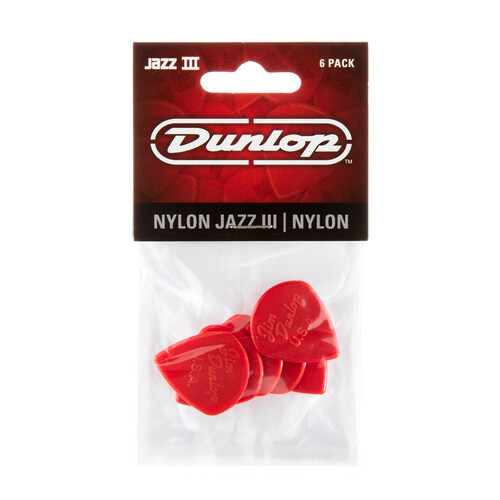 JIM DUNLOP PLECTRUMS JAZZ III Nylon Semi Sharp Tip Players 6 Pack Picks