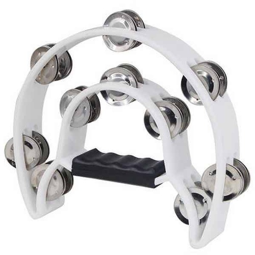 MANO TMP13W Double 1/2 Moon Tambourine with 10 Pairs of Jingles in Double Row in White