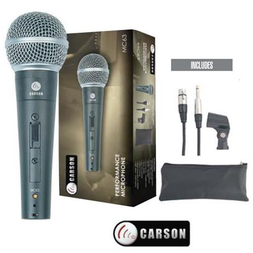 CARSON MC63 Unidirectional Microphone with On/Off Switch and Steel Body