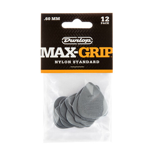 JIM DUNLOP PLECTRUMS 0.60mm Nylon Greys Max-Grip Players 12 Pack Picks
