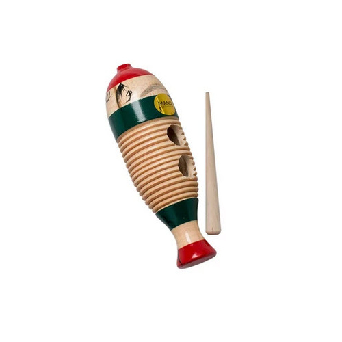 MANO EM347 08 INCH MINI GUIRO WOODEN FISH SHAPED RED/NATURAL/GREEN