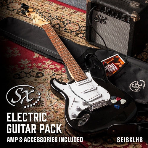 SX SE1SKLHB Strat Style Left Hand Electric Guitar 10 Watt Amp Bag/Lead/Tuner/Strap Black
